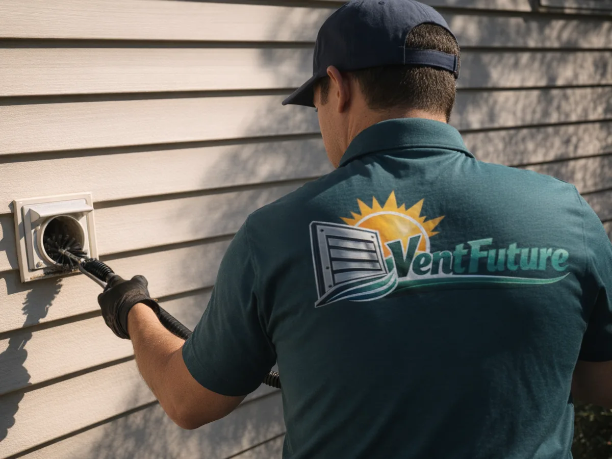 dryer vent cleaning technician on the job in Cardiff, CA